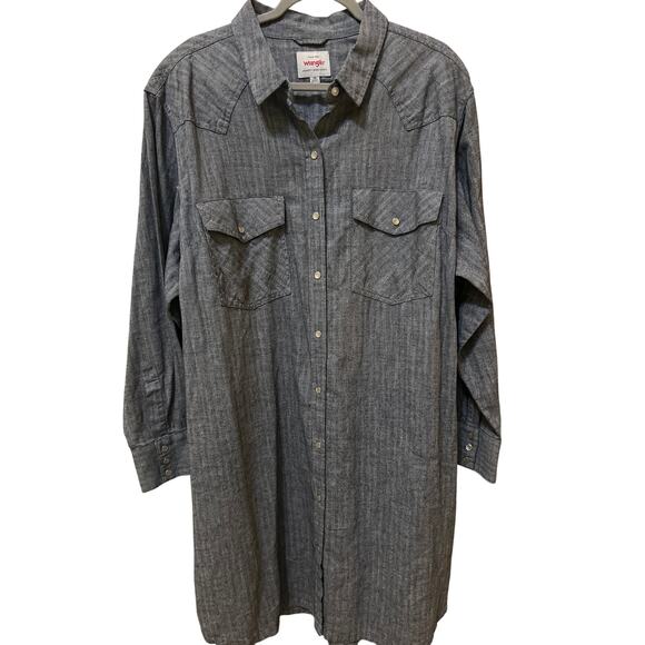 Wrangler Plus Size 3X Pearl Snap Front Denim Dress Western Boho Indie Festival - Picture 1 of 7